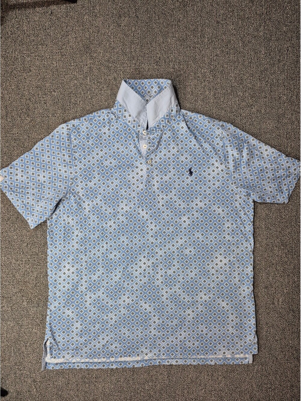 Polo Golf Ralph Lauren Men’s XL Blue Geometric Print Polo Shirt High Low Hem